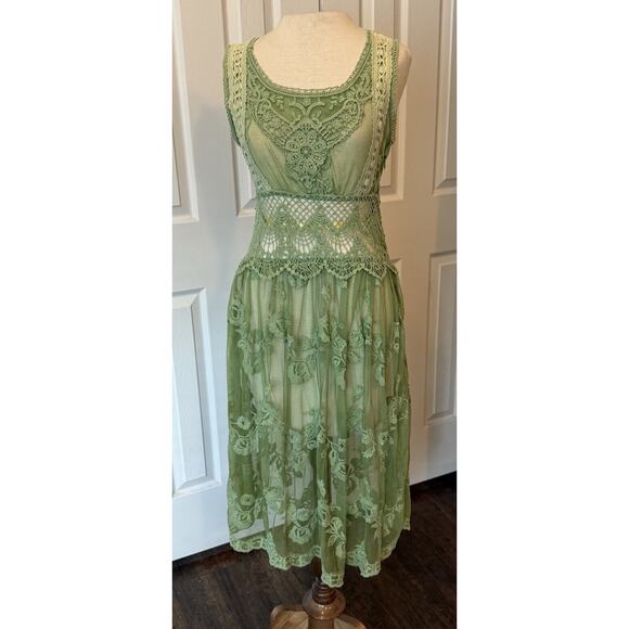 Sundance Dress NO SLIP Womens 4 READ Green Fairy Boho Babydoll Coquette Lace - Picture 1 of 12